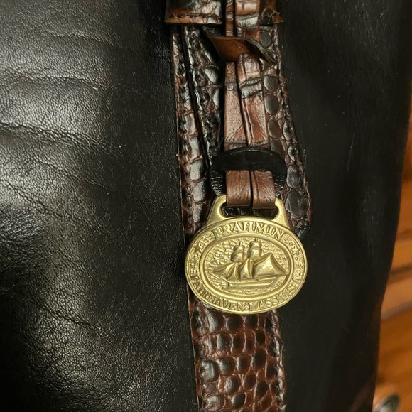 Brahmin Vintage Black/Pecan Crocodile Leather Trim Shoulder Bag Medium Zip Tote - Picture 3 of 15